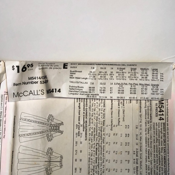 McCalls M5414 Costume Sew Girl 7-14 Pattern Early America Civil War Uncut 2007 - Picture 4 of 7